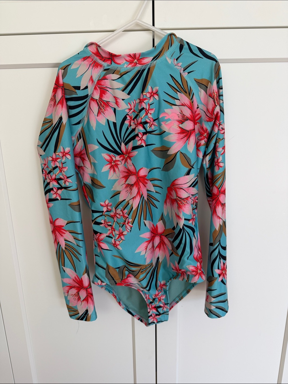 Billabong Kids Swim Rashguard - Teal with Pink Floral Print